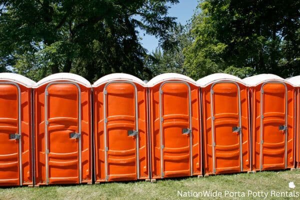 a lineup of clean and well-maintained portable loos for workers in West Virginia